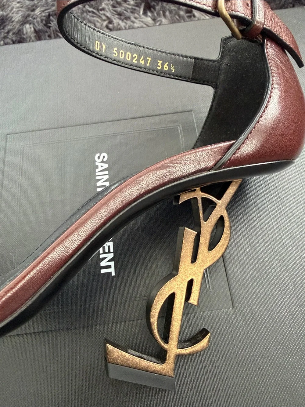 Saint Laurent Burgundy Leather Opyum Ankle-Strap Sandals - Picture 4 of 6
